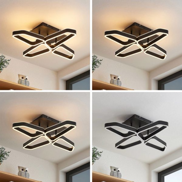 Lucande Quinn plafonnier LED, quatre lampes noir LUCANDE