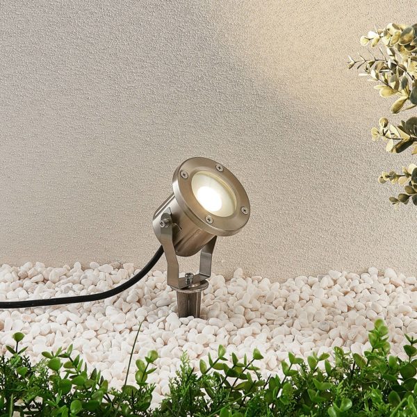 Lindby Projecteur ext. LED Mathis, piquet, IP65, inox LINDBY