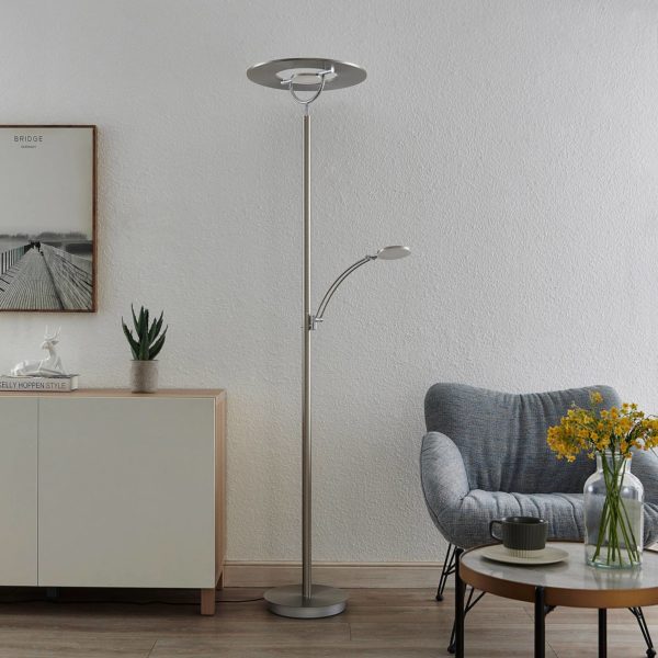 Lucande Journi lampe sur pied LED, nickel LUCANDE
