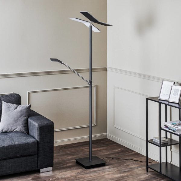 Lucande Kamari lampadaire LED anthracite à liseuse LUCANDE