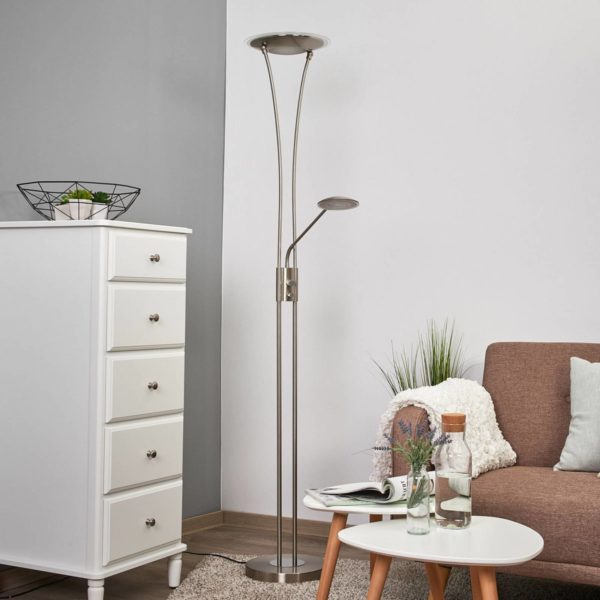 Lindby Lampadaire indirect LED Eda avec variateur, nickel LINDBY
