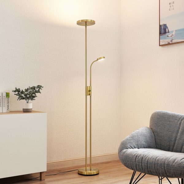 Lindby Seppa lampadaire LED, rond, laiton LINDBY