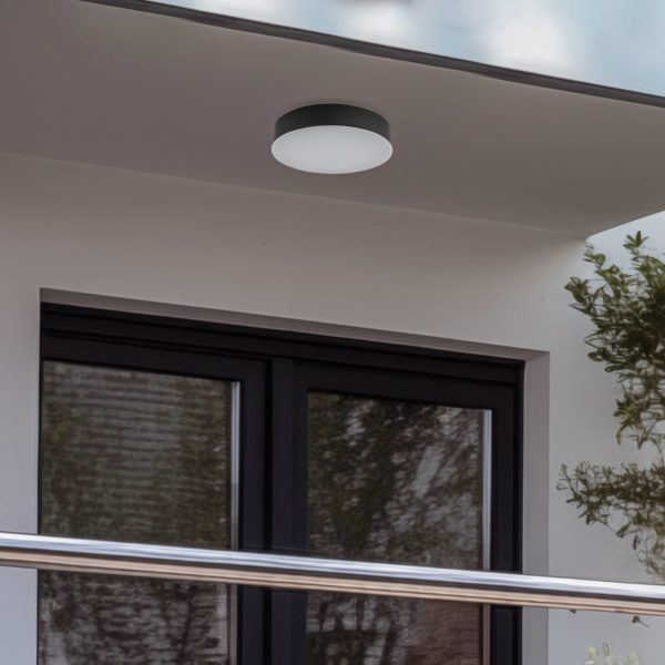 Lindby Plafonnier d’extérieur LED Lahja, IP65, gris foncé LINDBY