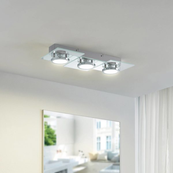 Lindby plafonnier Imiria, à 3 lampes, verre, CCT, 45,6 cm de long LINDBY