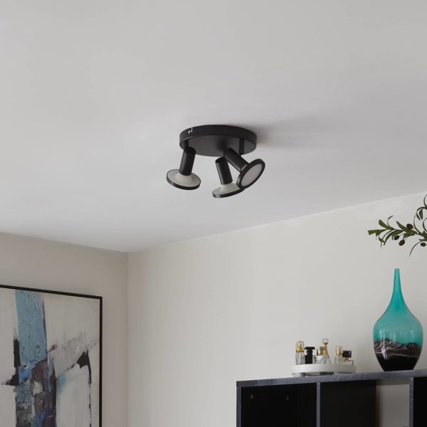 Lindby spot Ilda, 3 lampes, Ø 20 cm, noir, fer LINDBY