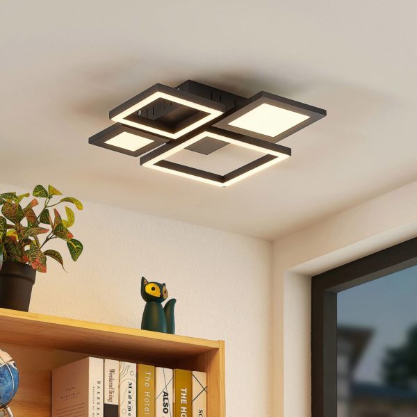 Lucande Narumi Plafonnier LED CCT, 38 cm, noir LUCANDE
