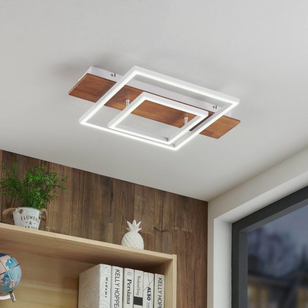 Lucande Chariska plafonnier LED bois blanc 60 cm LUCANDE