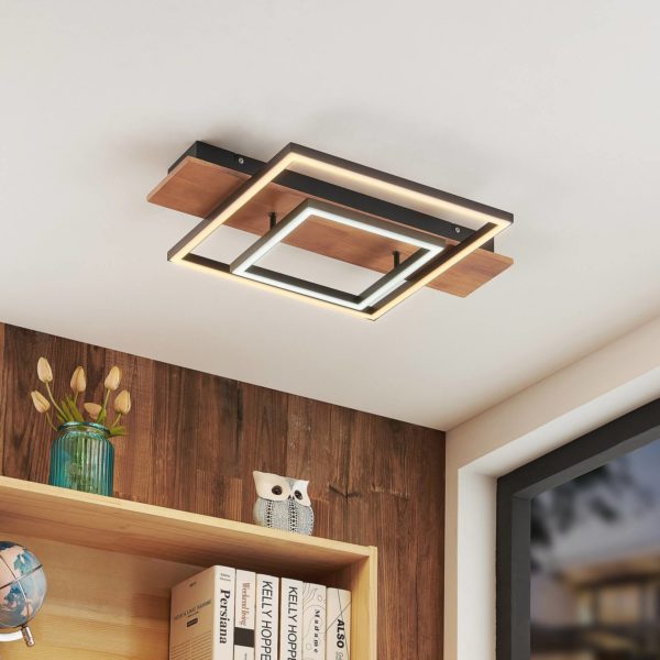 Lucande Chariska Plafonnier LED bois noir 60cm LUCANDE