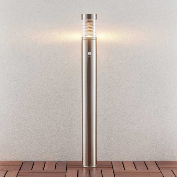 Lindby Piper borne lumineuse acier inox, détecteur LINDBY