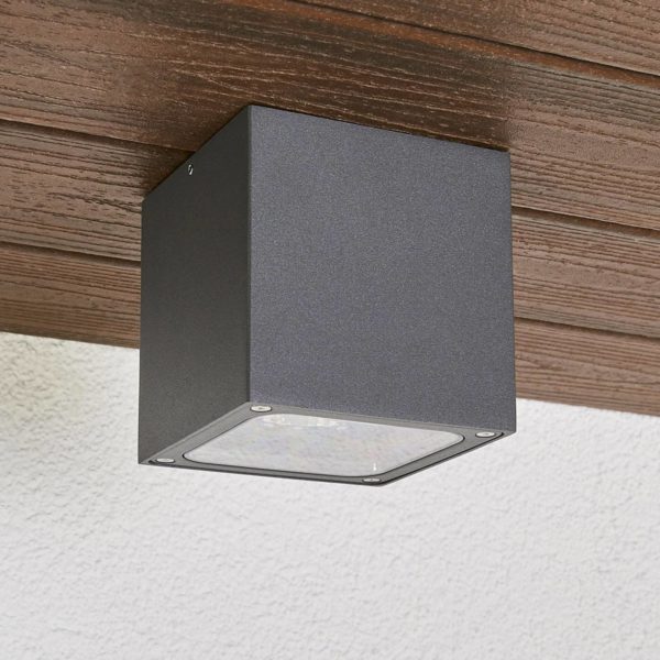Lucande Plafonnier LED Tanea en forme de dé, IP54 LUCANDE