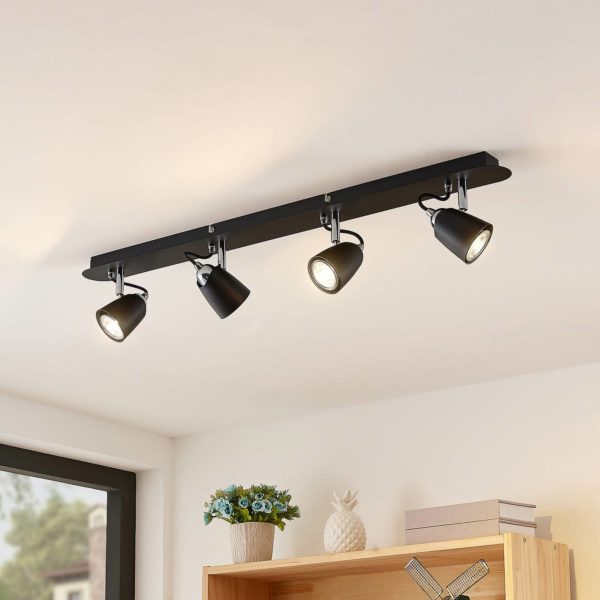 Lindby Noria spot pour plafond, noir, à 4 lampes LINDBY