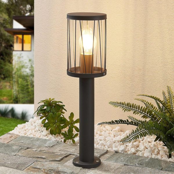 Lindby Yonan potelet, rond, gris foncé, E27 LINDBY