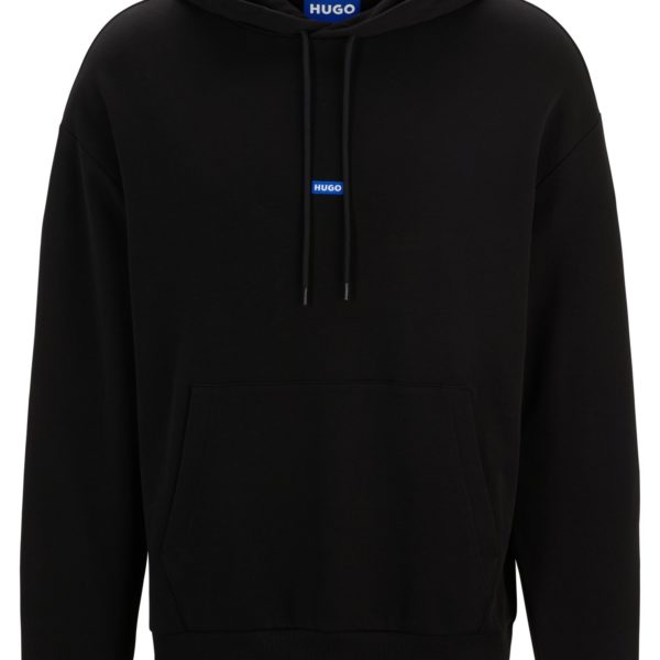 Sweat à capuche en molleton de coton avec étiquette logotée bleue – Hugo Boss