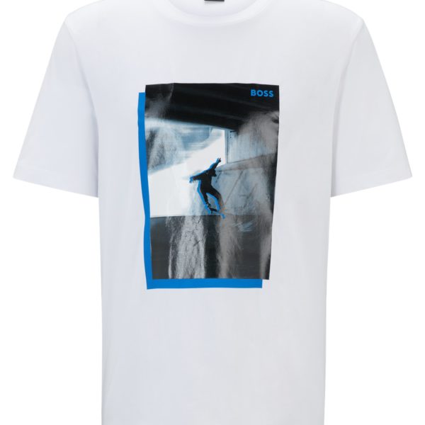 T-shirt en coton mélangé à motif artistique skate-board sur le devant et au dos – Hugo Boss