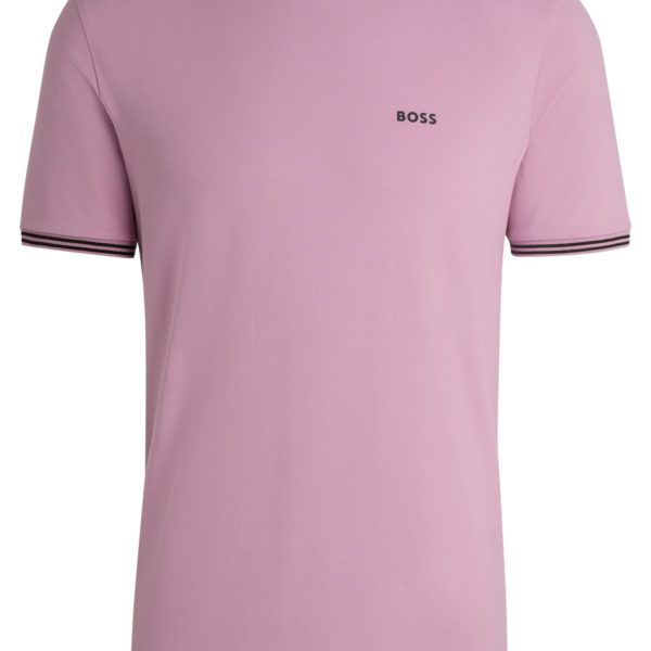 T-shirt en coton stretch avec rayures et logo – Hugo Boss
