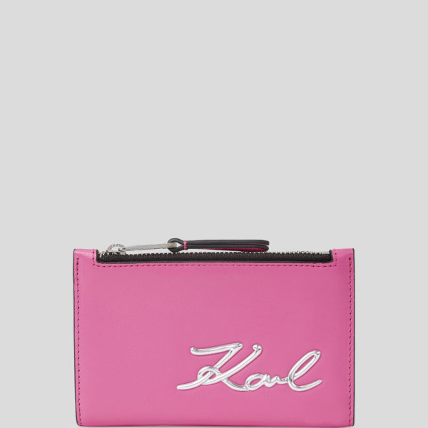 Karl Lagerfeld, Porte-cartes À Deux Volets Mince K/signature, Femme, Rose lotus, Taille: X00 Karl Lagerfeld