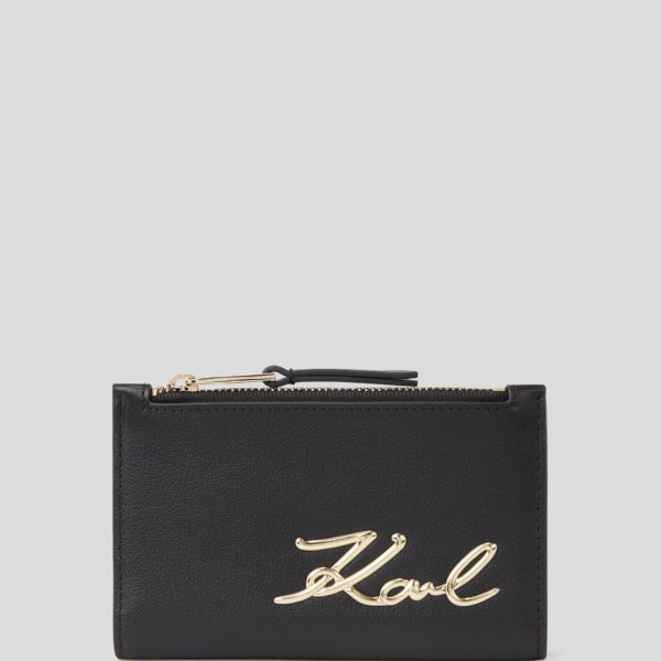 Karl Lagerfeld, Porte-cartes À Deux Volets Mince K/signature, Femme, Noir/Or, Taille: X00 Karl Lagerfeld