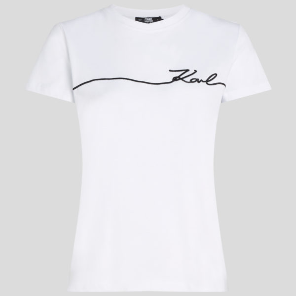 Karl Lagerfeld, T-shirt Karl Signature, Femme, Blanc, Taille: XL Karl Lagerfeld