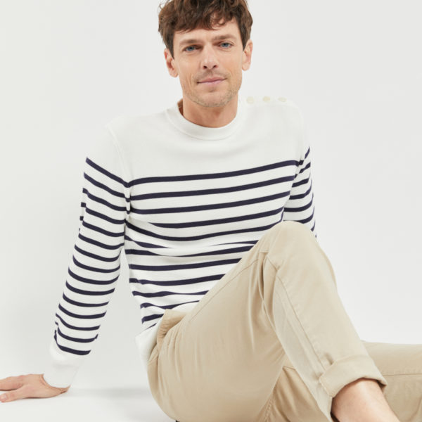 ARMOR-LUX Pull marin rayé "Groix" - coton Homme Milk/Navire 3XL