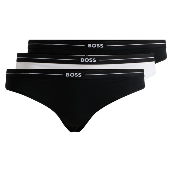 Lot de trois strings en coton stretch avec taille à logo – Hugo Boss