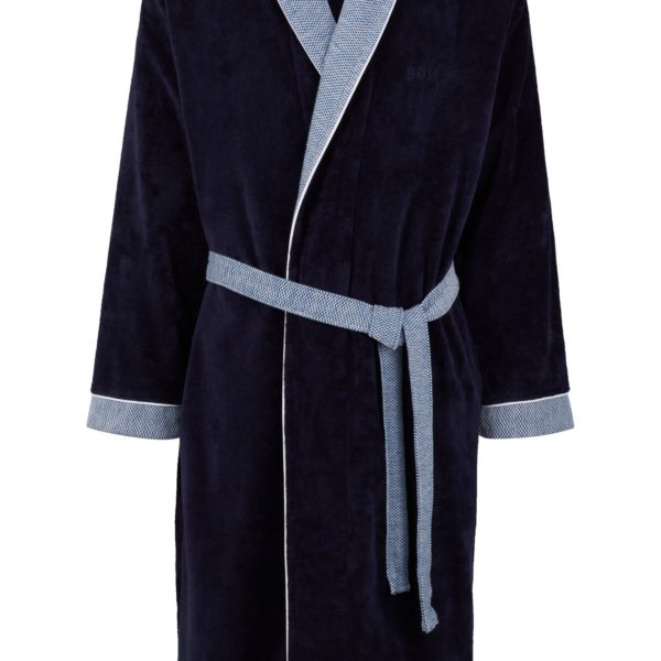 Peignoir en velours de coton bleu marine avec logo brodé – Hugo Boss