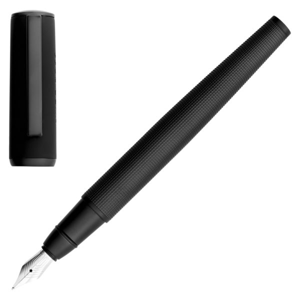 Stylo-plume à la texture mélangée avec capuchon noir logoté – Hugo Boss