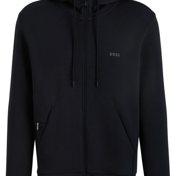 Sweat à capuche zippé en coton stretch à logo imprimé – Hugo Boss