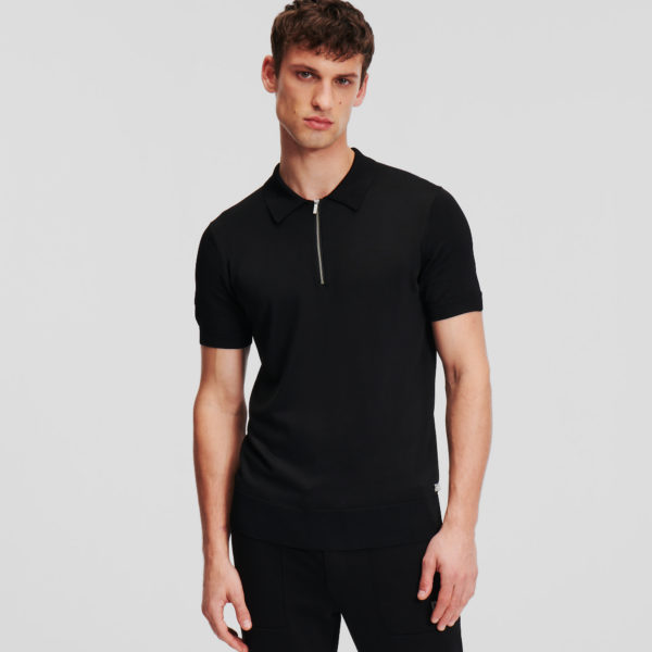 Karl Lagerfeld, Polo En Tricot À Manches 1/2, Homme, Noir, Taille: LL Karl Lagerfeld