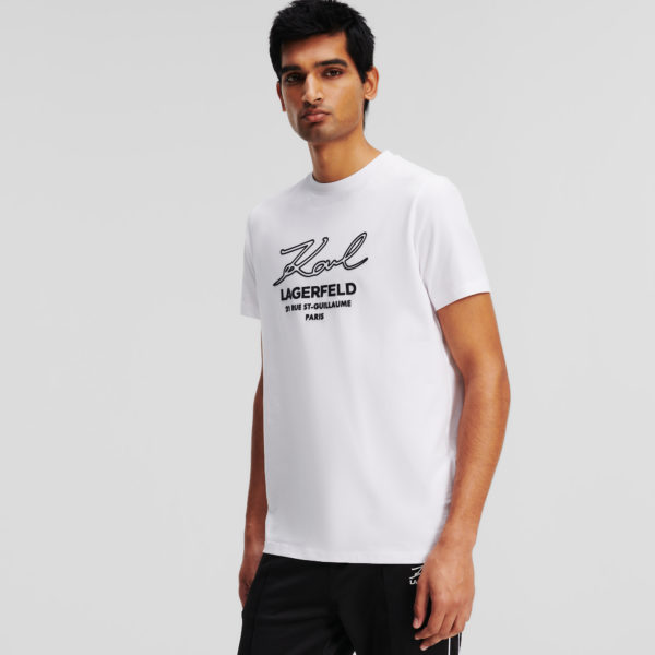 Karl Lagerfeld, T-shirt Avec Logo Karl Signature, Homme, Blanc, Taille: LXL Karl Lagerfeld