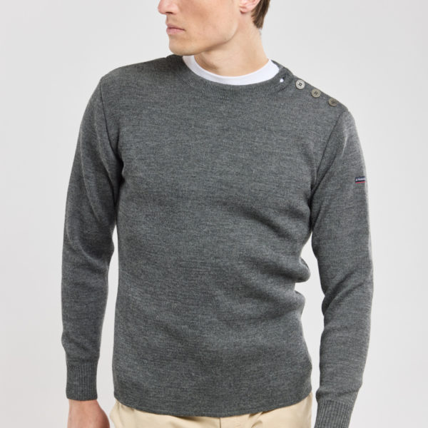 ARMOR-LUX Pull marin uni "Fouesnant" - laine Homme Gris chiné 4XL