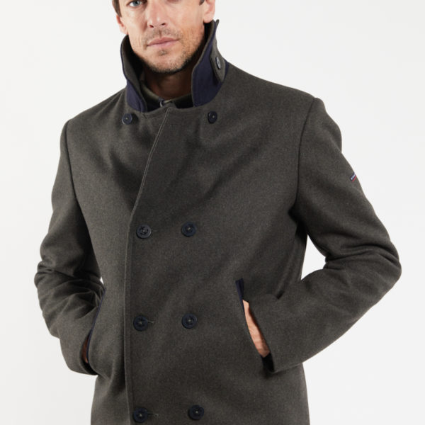 ARMOR-LUX Caban bicolore « Fort Cigogne » – drap de laine Homme Sherwood chiné/Navire S