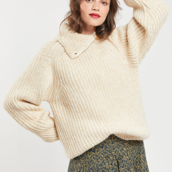 ARMOR-LUX Pull oversized col montant – coton et alpaga Femme Nature 2XL – 46