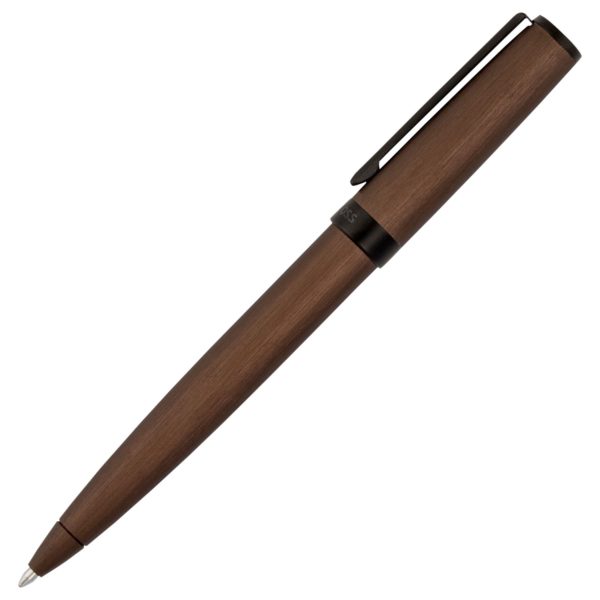 Stylo à bille kaki brossé avec anneau logoté – Hugo Boss