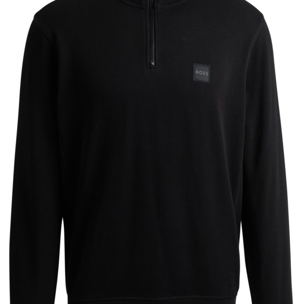 Sweat en molleton de coton à encolure zippée et patch logoté – Hugo Boss