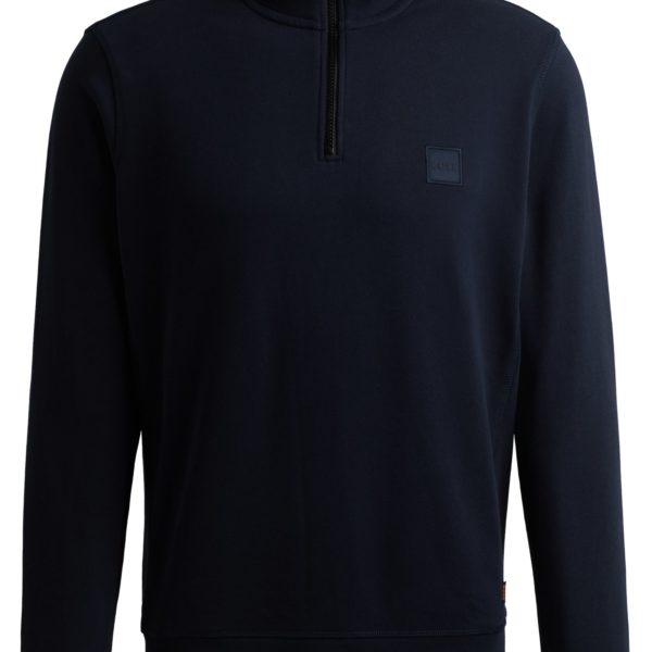 Sweat en molleton de coton à encolure zippée et patch logoté – Hugo Boss