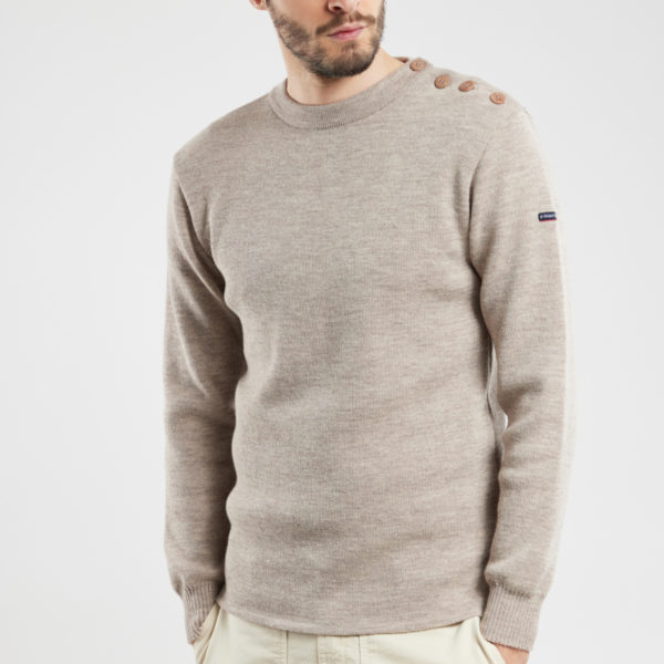 ARMOR-LUX Pull marin uni "Fouesnant" - laine Homme Sandstone chiné 4XL