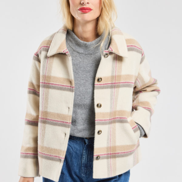 ARMOR-LUX Veste à carreaux – laine Femme !!! Nature/Rosy XXXL – 48