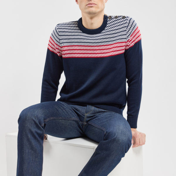 ARMOR-LUX Pull marin "cordage" - laine et acrylique Homme Marine Deep/Cardinal/Natur 3XL