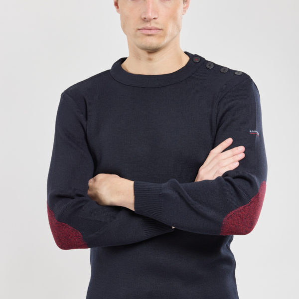 ARMOR-LUX Pull avec coudières - laine et acrylique Homme Rich navy/Cardinal 3XL