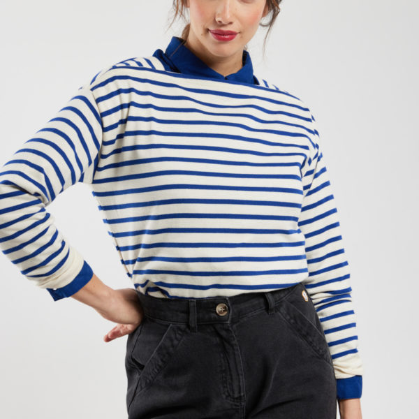 ARMOR-LUX Marinière col bateau – coton rustique Femme Nature/Sodalite 4XL – 50