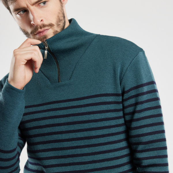ARMOR-LUX Pull camionneur rayé - laine Homme Dark Storm/Navire 3XL