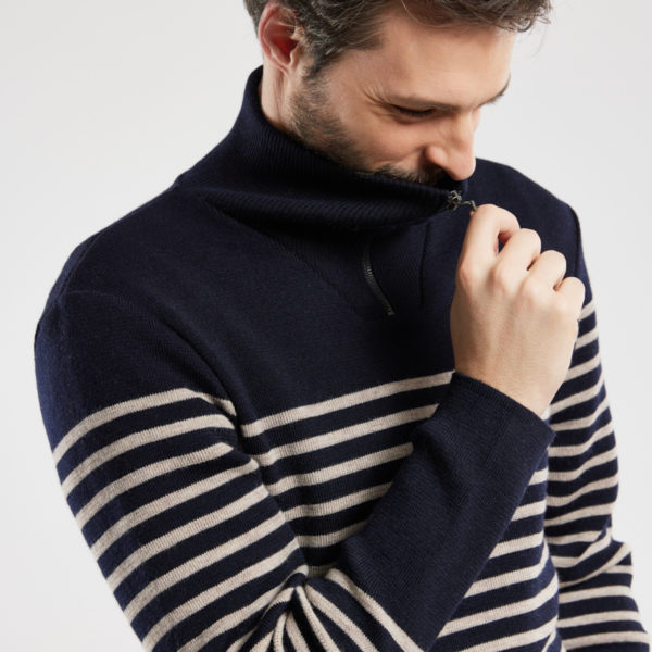 ARMOR-LUX Pull camionneur rayé - laine Homme Navire/Sandstone chiné 3XL