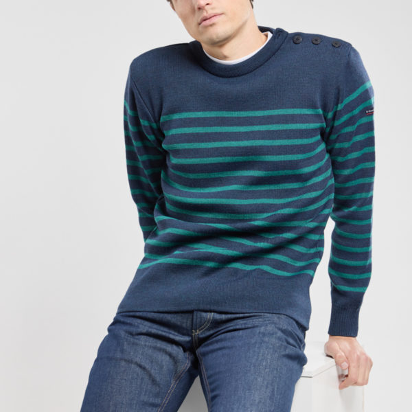 ARMOR-LUX Pull marin rayé "Paimpol" - laine Homme Marine deep chiné/Aquagree 3XL