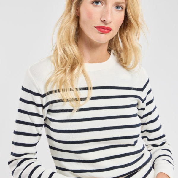 ARMOR-LUX Pull marin rayé « Paimpol » – laine et acrylique Femme Milk/Rich Navy 5XL – 52