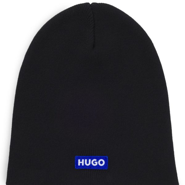 Bonnet en maille de coton avec étiquette logotée bleue – Hugo Boss