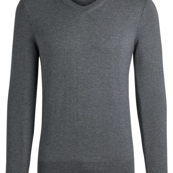 Pull à col V en laine vierge avec logo brodé – Hugo Boss