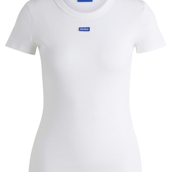 T-shirt Slim en coton stretch avec étiquette logotée bleue – Hugo Boss
