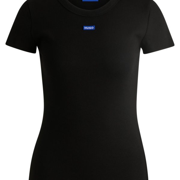 T-shirt Slim en coton stretch avec étiquette logotée bleue – Hugo Boss