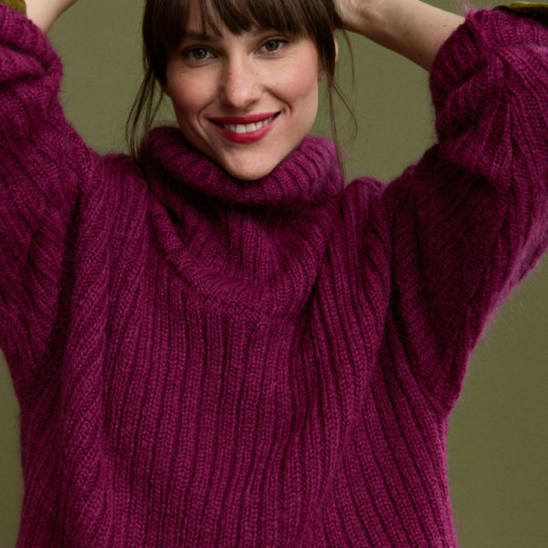 TERRE & MER Pull col roulé Gaëtan – mohair et laine Femme Hortensia Rose XXL