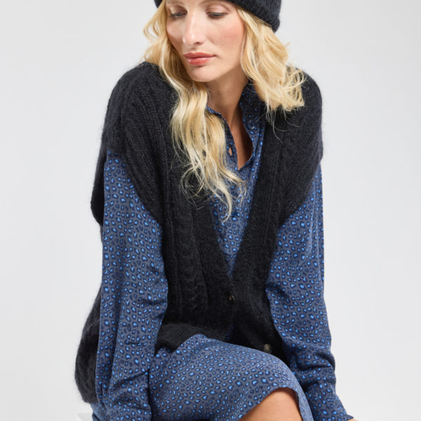 TERRE & MER Gilet sans manche Côme – mohair Femme Noir XXL